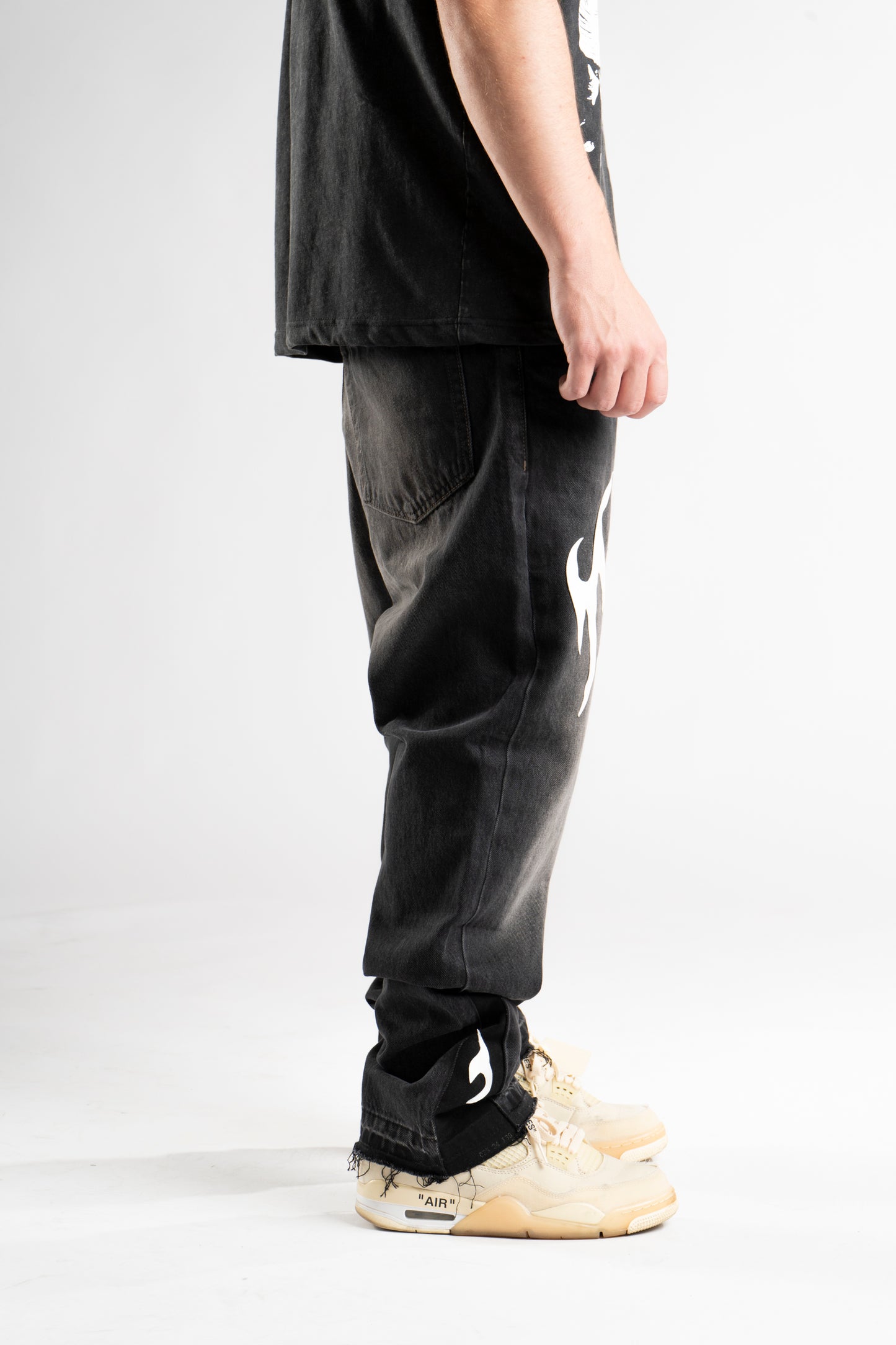 CUSTOM LEATHER TRIBAL FLARED JEANS
