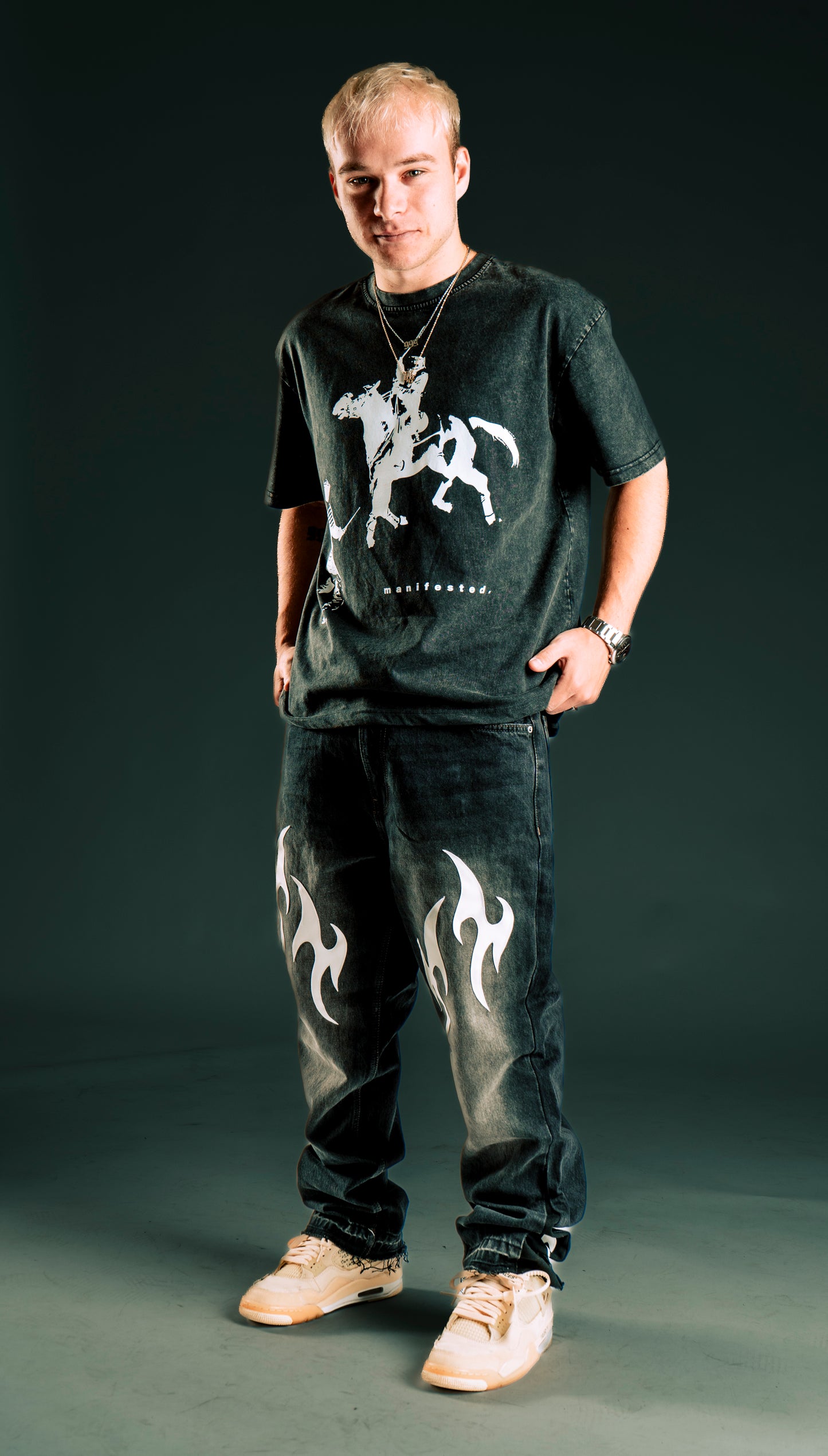 CUSTOM LEATHER TRIBAL FLARED JEANS