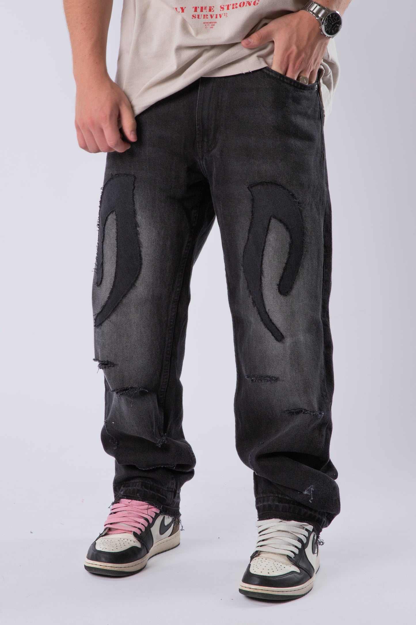 CUSTOM DISTRESSED TRIBAL JEANS 1