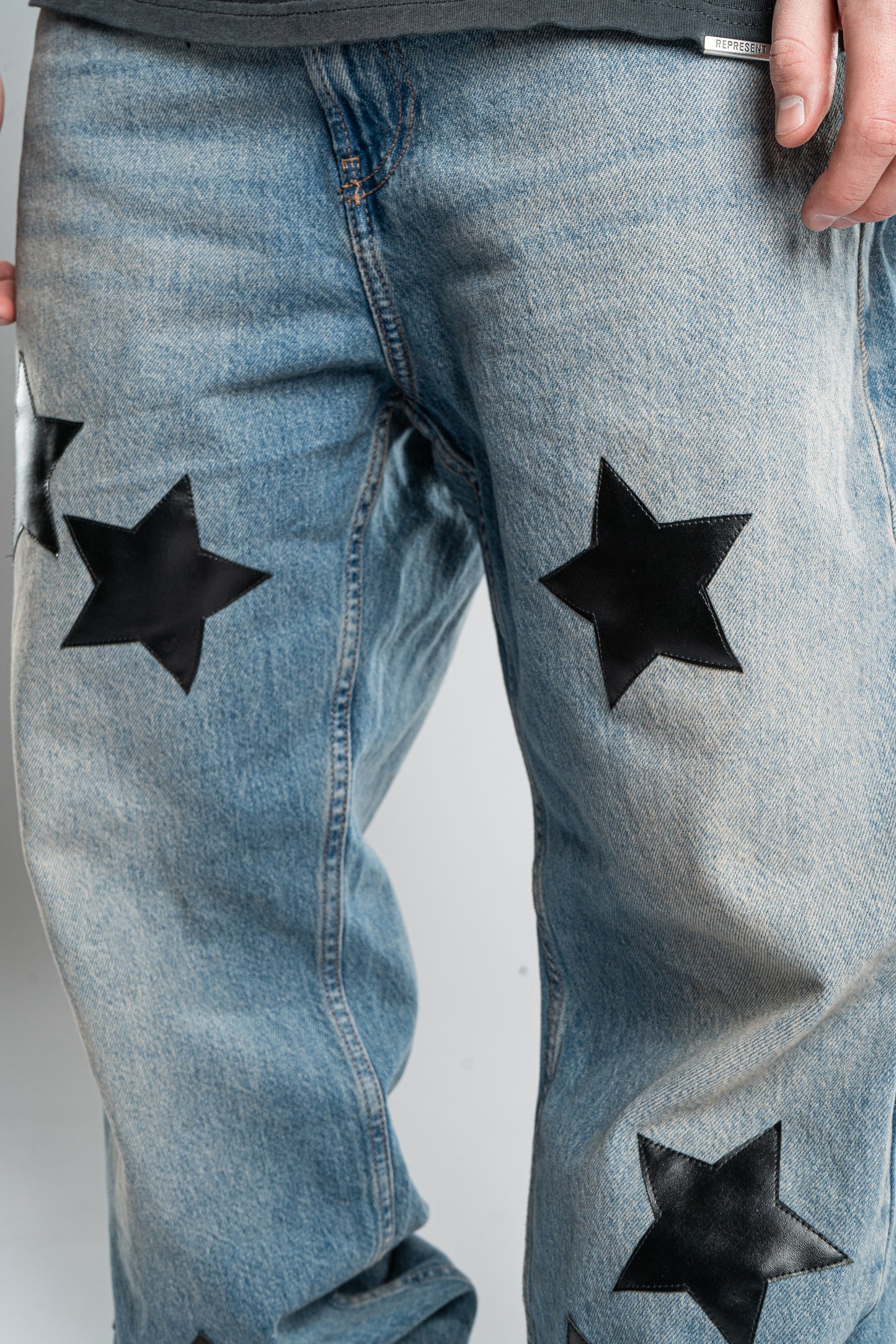 CUSTOM LEATHER STAR JEANS