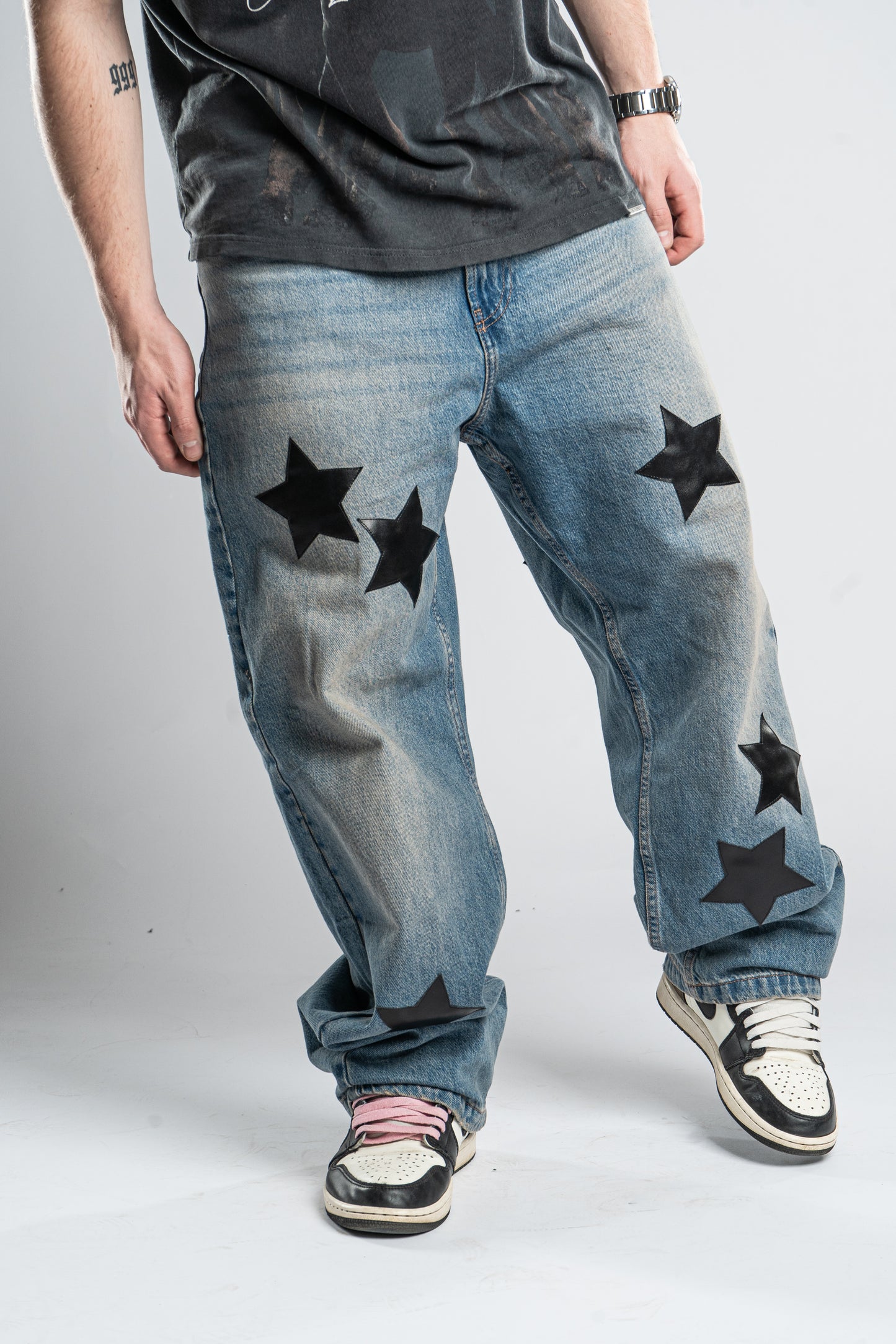 CUSTOM LEATHER STAR JEANS