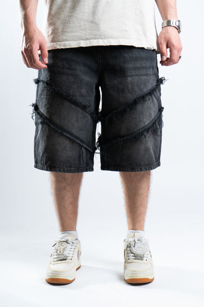 DISTRESSED BLACK SHORTS 1