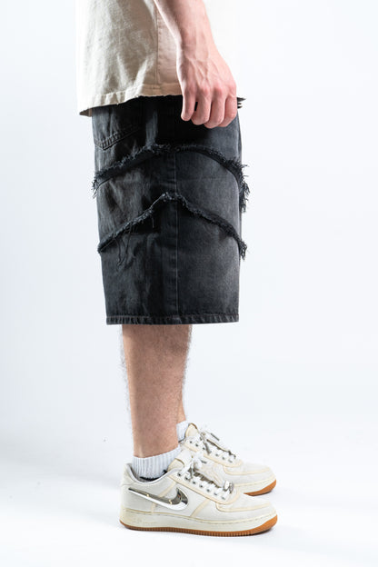 DISTRESSED BLACK SHORTS 1