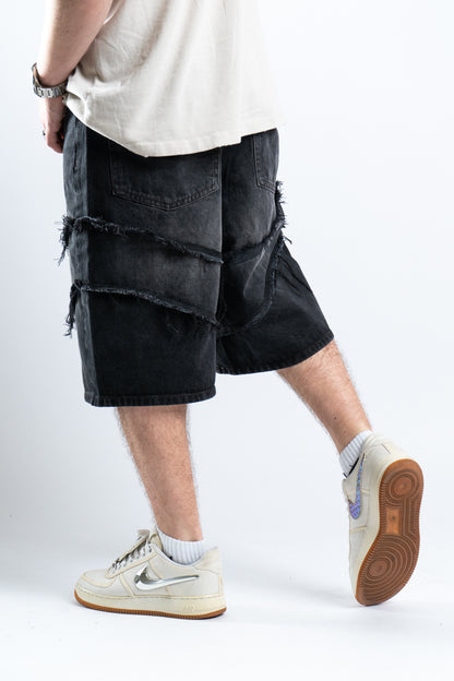 DISTRESSED BLACK SHORTS 1