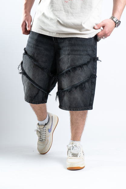DISTRESSED BLACK SHORTS 1