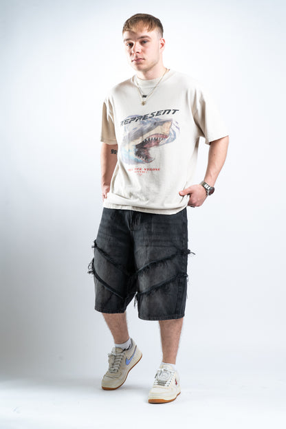 DISTRESSED BLACK SHORTS 1