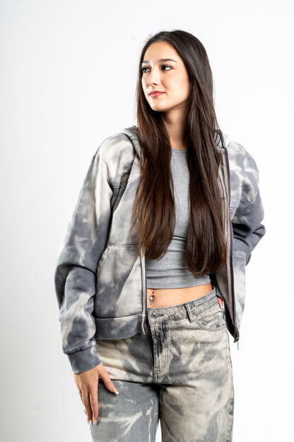 BLEACHED ZIPPER HOODIE