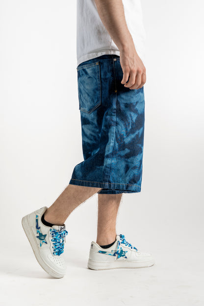 BAGGY BLEACHED BLUE SHORTS