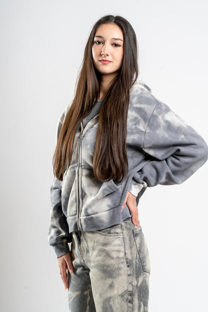 BLEACHED ZIPPER HOODIE