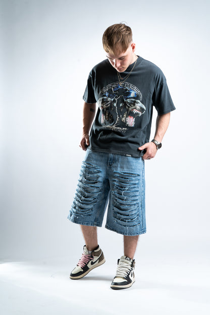 CUSTOM DISTRESSED BLUE SHORTS