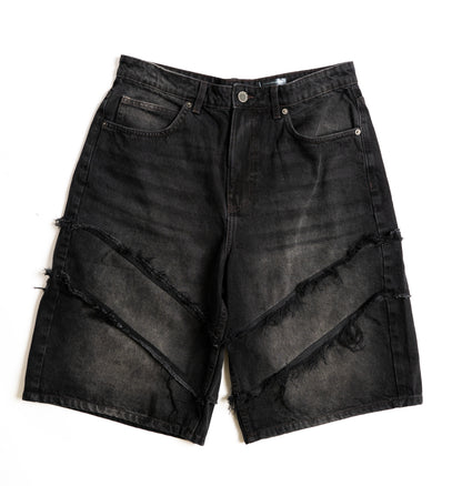 DISTRESSED BLACK SHORTS 1