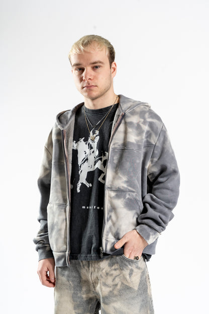 BLEACHED ZIPPER HOODIE