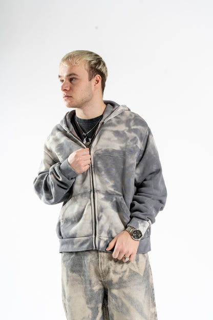 BLEACHED ZIPPER HOODIE