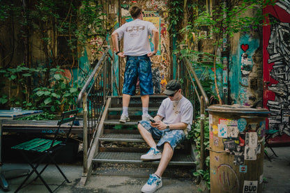 BAGGY BLEACHED BLUE SHORTS